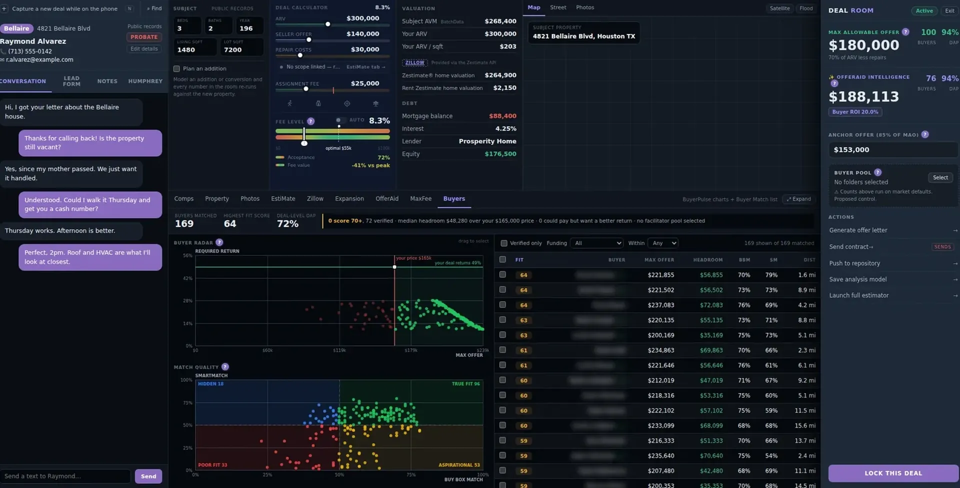 Apex Vivus: the Deal Room — the seller conversation, the numbers, the offer and matched buyers on one screen